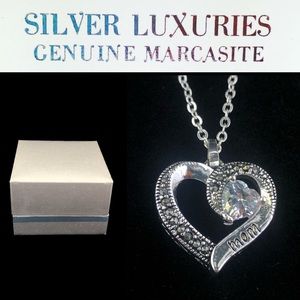 Genuine Marcasite Fine 925 P Mom Heart Necklace